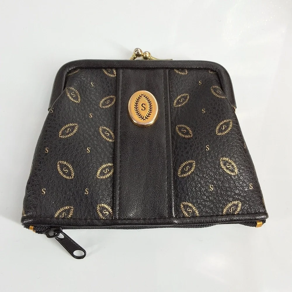 Vintage Black Monogram‎ S Kiss Lock Coin Purse Key Pouch